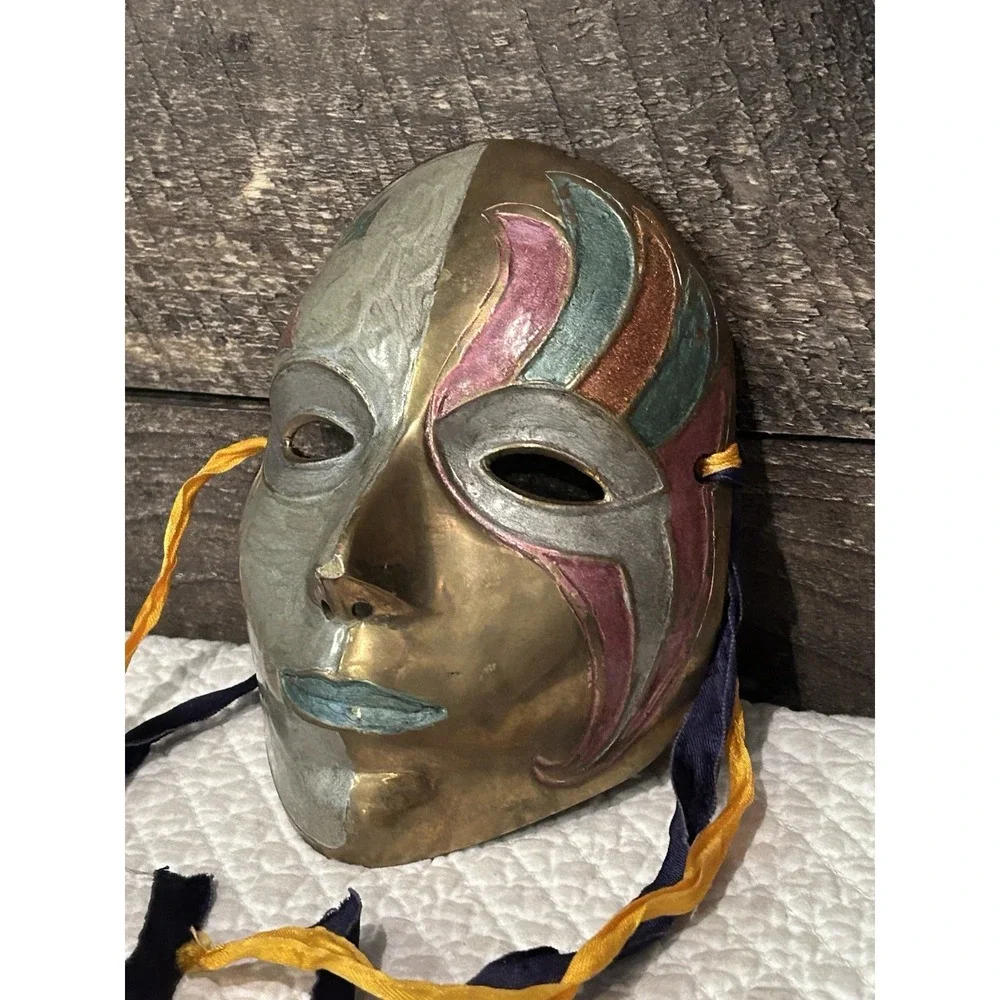 Vintage Solid Brass‎ Party Mask Handmade In India Wall Art Multi Color 7